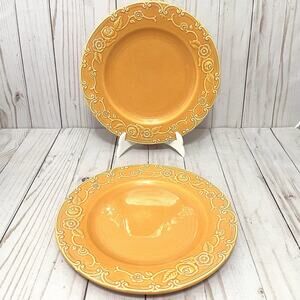 Vintage Homer Laughlin OvenServe Pumpkin Orange Embossed Flowers Plates Set of 2